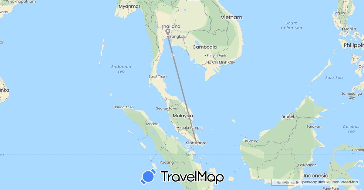 TravelMap itinerary: plane in Singapore, Thailand (Asia)